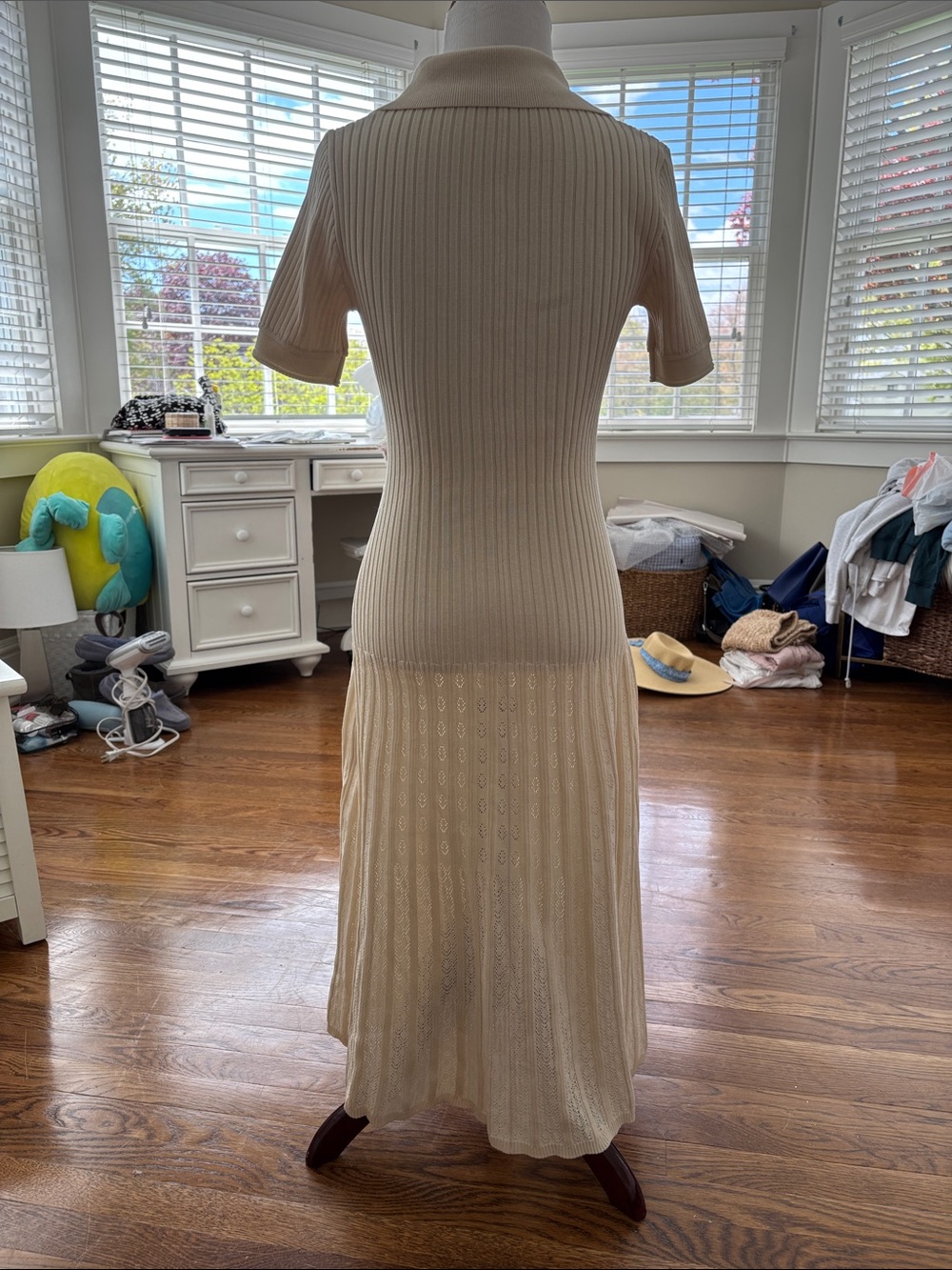 Commense Cream Ribbed Knit Midi Dress with Button Front - Picture 6 of 6